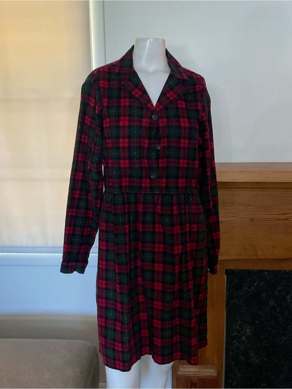 Vintage Bryn Connelly Red Green Plaid Corduroy Dress S